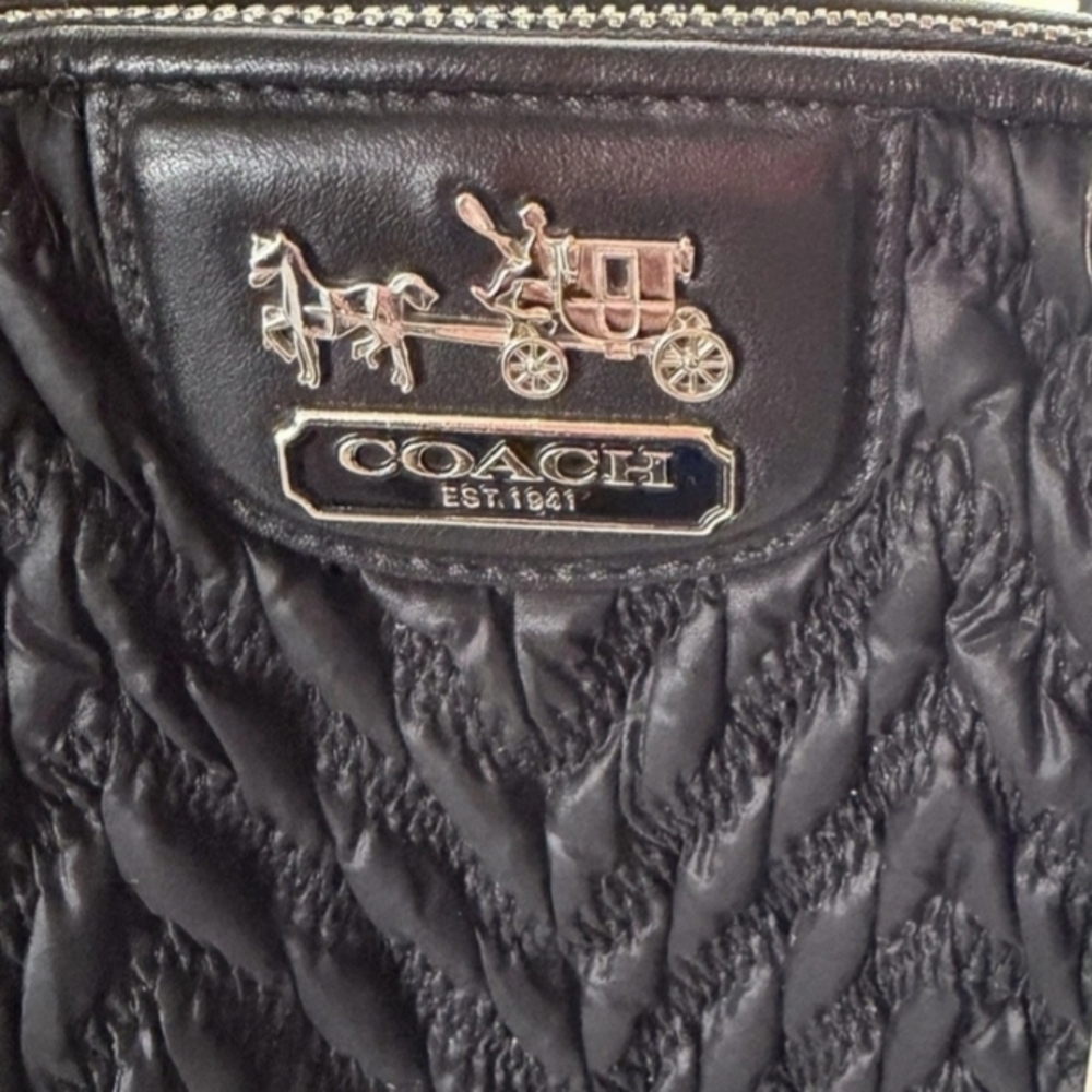 Coach Black Quilted Logo Shoulder Bag with Gold Tone Hardware